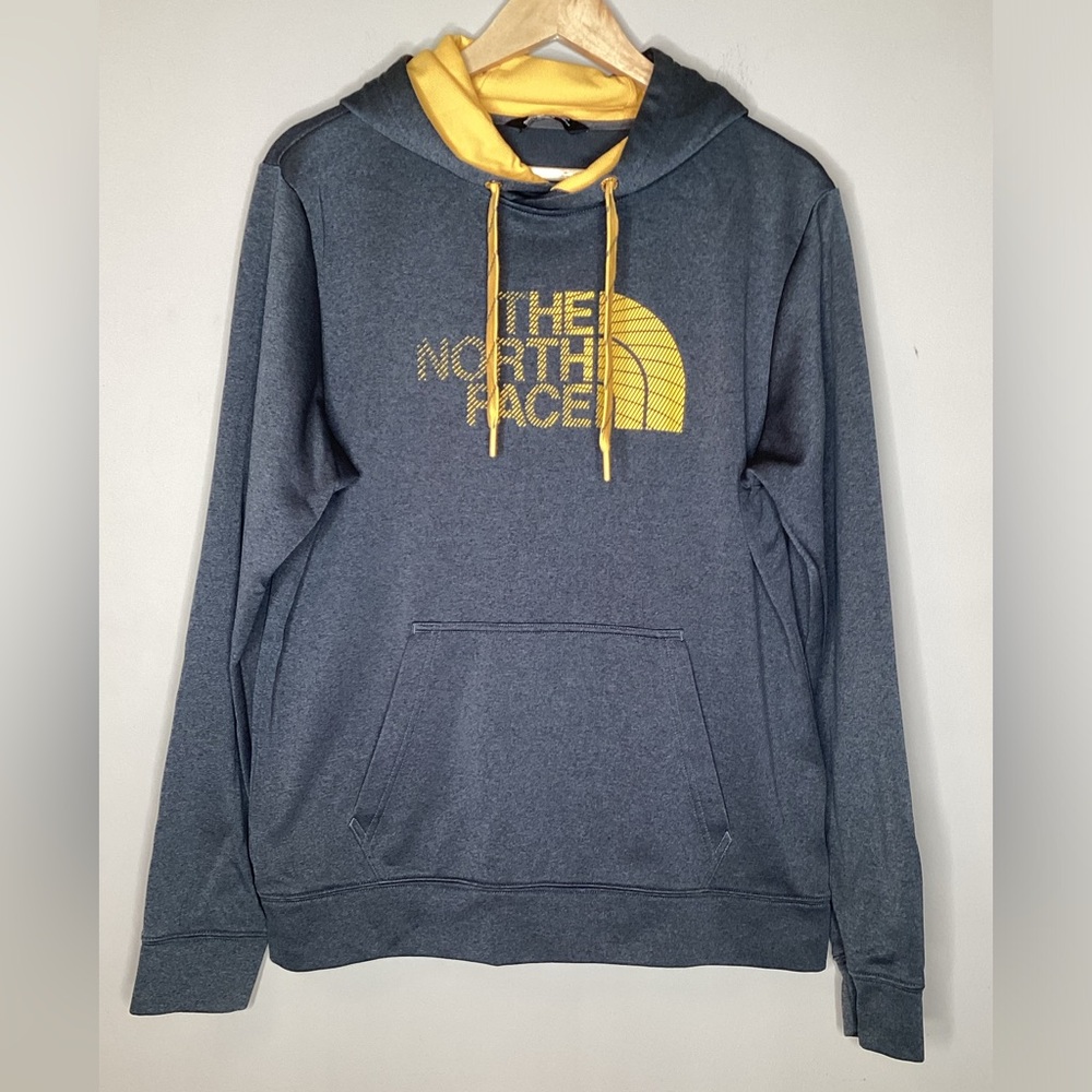 The North Face Gray Yellow Hoodie Sweatshirt Mens Print Logo Size Medium